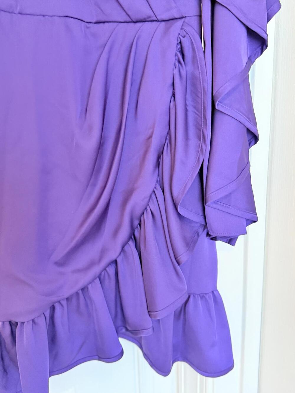 AMUR Monna Faux Wrap Mini Purple Ruffle Dress - Picture 3 of 8